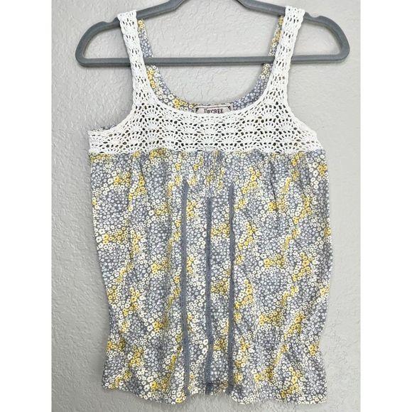 Vintage Y2K Gray & Yellow Floral Peplum Tank Top Decree GUC Womens Size M - Picture 2 of 9